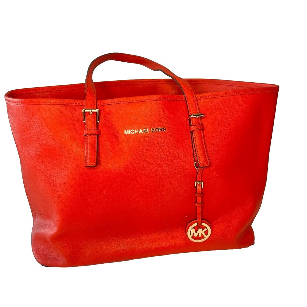 Michael Kors Large Leather Tote Bag Tote Logo Bright Red.